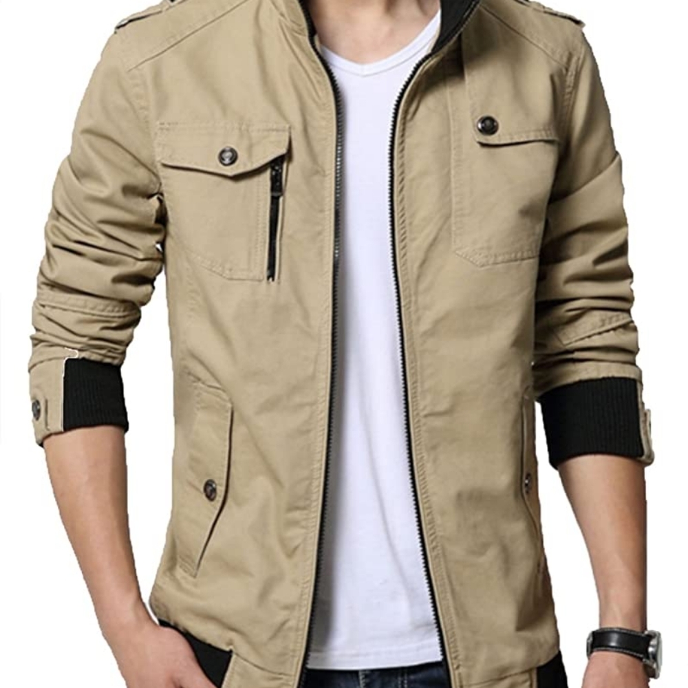 XueYin Men's Solid Cotton Casual Wear Stand Collar Jacket